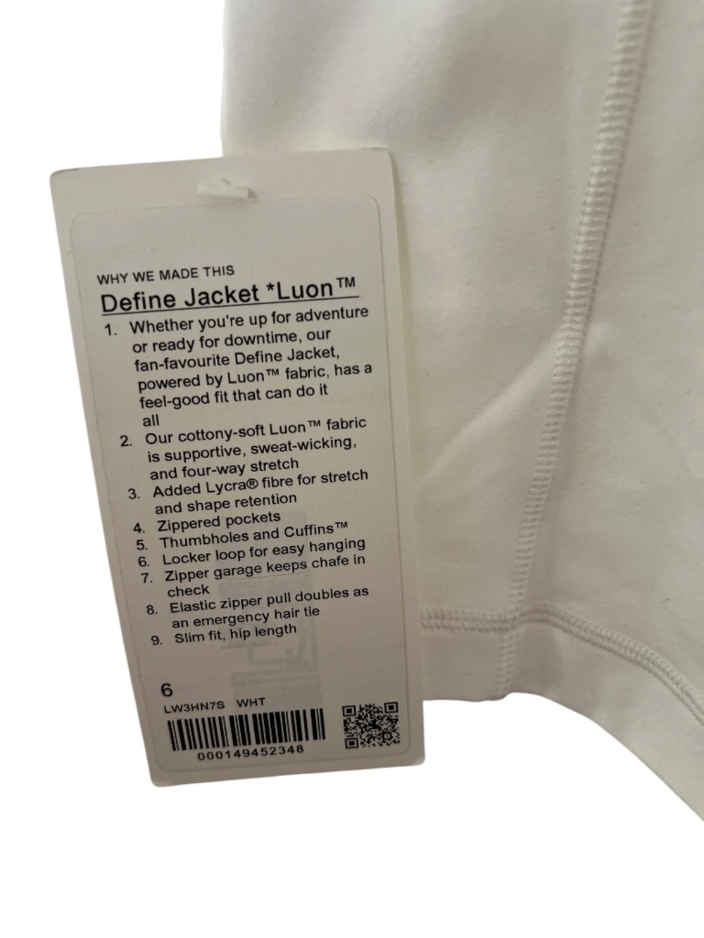 NWT Lululemon White Define Zip Jacket (6) - Picture 3 of 4